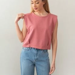 Καλύτερες κριτικές για 😀 Noobass Αμάνικο Cropped φουτεράκι με βάτες - Ροδί 🥰