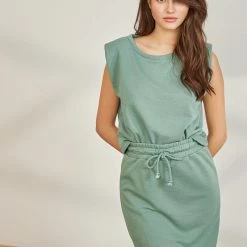 Φτηνός 💯 Noobass Αμάνικο Cropped φουτεράκι με βάτες - Μέντα 😉