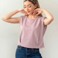 Best Pirce ✨ Noobass Αμάνικο Cropped φουτεράκι με βάτες - Μωβ ανοιχτό 🔔