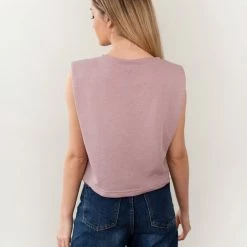 Best Pirce ✨ Noobass Αμάνικο Cropped φουτεράκι με βάτες - Μωβ ανοιχτό 🔔 -Φορέματα Εκπτώσεις amaniko cropped fouteraki me vates 88563 55vz