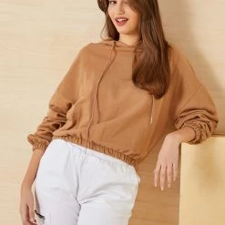 Καλύτερη πώληση ⭐ The Fashion Project Basic φουτεράκι με λάστιχο στο τελείωμα - Κάμελ ⭐