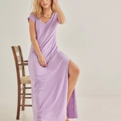 Πολύ καλή προσφορά ✔️ NAIBA Basic μακό Maxi φόρεμα με ανοίγματα - Λιλά 🧨