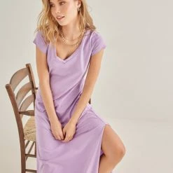 Πολύ καλή προσφορά ✔️ NAIBA Basic μακό Maxi φόρεμα με ανοίγματα - Λιλά 🧨 -Φορέματα Εκπτώσεις basic mako maxi forema me anoigmata 92423 xbvh