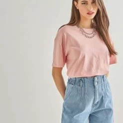 Φορέματα Εκπτώσεις 25 ΧΟΝΔΡΙΚΟ ΕΜΠΟΡΙΟ 💯 The Fashion Project Βαμβακερό 100% T-shirt - Σομόν 👏