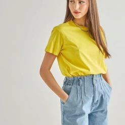 Φορέματα Εκπτώσεις 31 Πολύ καλή προσφορά 🤩 The Fashion Project Βαμβακερό 100% T-shirt - Κίτρινο 🥰