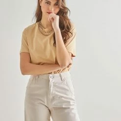 Φορέματα Εκπτώσεις 27 Αγορά 🌟 The Fashion Project Βαμβακερό 100% T-shirt - Μπεζ 🧨