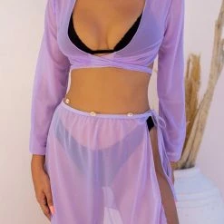 Best Pirce 😀 The Fashion Project Beachwear σετ δετή φούστα με τοπ - Λιλά ✔️