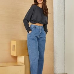 Η καλύτερη συμφωνία 😉 Noobass Cropped φούτερ με κορδονάκι - Ανθρακί 🛒 -Φορέματα Εκπτώσεις cropped fouter me kordonaki 85575 rkb1