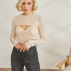 Φτηνός ⌛ The Fashion Project Cropped τοπάκι με μπολερό - Μπεζ 🌟