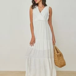 Πολύ καλή προσφορά 👏 The Fashion Project Φόρεμα αμάνικο με βολάν - Λευκό 🧨 -Φορέματα Εκπτώσεις forema amaniko me volan 102191 zgew