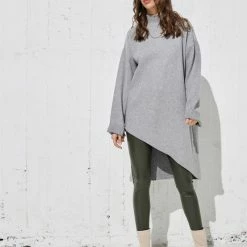 Εξοδος 💯 The Fashion Project Μπλούζα μακριά με ψηλό γιακά - Γκρι ⌛ -Φορέματα Εκπτώσεις forema asummetro me psili laimokopsi 99070 20h0