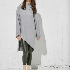 Εξοδος 💯 The Fashion Project Μπλούζα μακριά με ψηλό γιακά - Γκρι ⌛