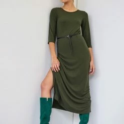 Καλύτερη πώληση 🔔 Αθλητικό φόρεμα με ζωνάκι NAIBA 402.086 - Χακί 😀 -Φορέματα Εκπτώσεις forema casual me zwnaki naiba 402086 108308 huk7