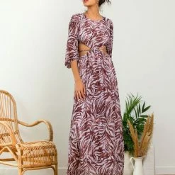 Flash Sale 🤩 The Fashion Project Εμπριμέ φόρεμα με διαφάνεια - Καφέ 🤩 -Φορέματα Εκπτώσεις forema diafaneia me cut outs 105402 wk21