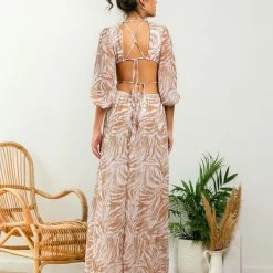 Πολύ καλή προσφορά ⌛ The Fashion Project Εμπριμέ φόρεμα με διαφάνεια - Caramel 😉 -Φορέματα Εκπτώσεις forema diafaneia me cut outs 105403 becc