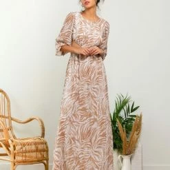 Πολύ καλή προσφορά ⌛ The Fashion Project Εμπριμέ φόρεμα με διαφάνεια - Caramel 😉 -Φορέματα Εκπτώσεις forema diafaneia me cut outs 105403 s0dj