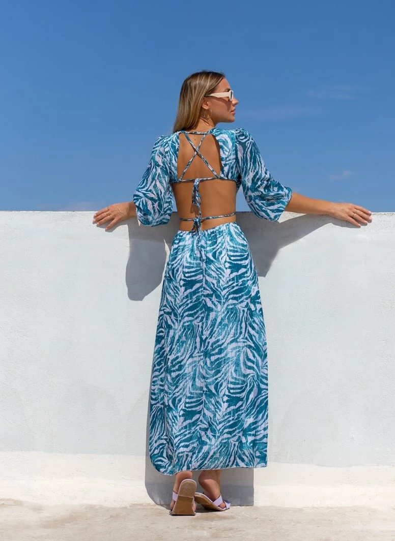 ΧΟΝΔΡΙΚΟ ΕΜΠΟΡΙΟ 💯 The Fashion Project Εμπριμέ φόρεμα με διαφάνεια - Petrol ⌛ 4 ΧΟΝΔΡΙΚΟ ΕΜΠΟΡΙΟ 💯 The Fashion Project Εμπριμέ φόρεμα με διαφάνεια - Petrol ⌛ - Image 4