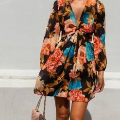 ΧΟΝΔΡΙΚΟ ΕΜΠΟΡΙΟ 🔥 The Fashion Project Φλοράλ φόρεμα με κρίκο - Μαύρο 🤩