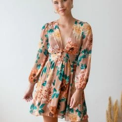 Καλύτερη πώληση 🥰 The Fashion Project Φλοράλ φόρεμα με κρίκο - Caramel 😀