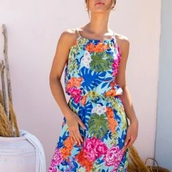 Προώθηση 😉 The Fashion Project Φλοράλ φόρεμα Halter - Οινοπνευματί 🎁 -Φορέματα Εκπτώσεις forema floral me halter laimokopsi 104557 k00s