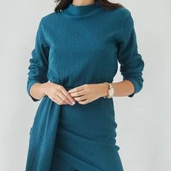 Το φθηνότερο 😍 The Fashion Project Φόρεμα ασύμμετρο γκοφρέ - Petrol 👍