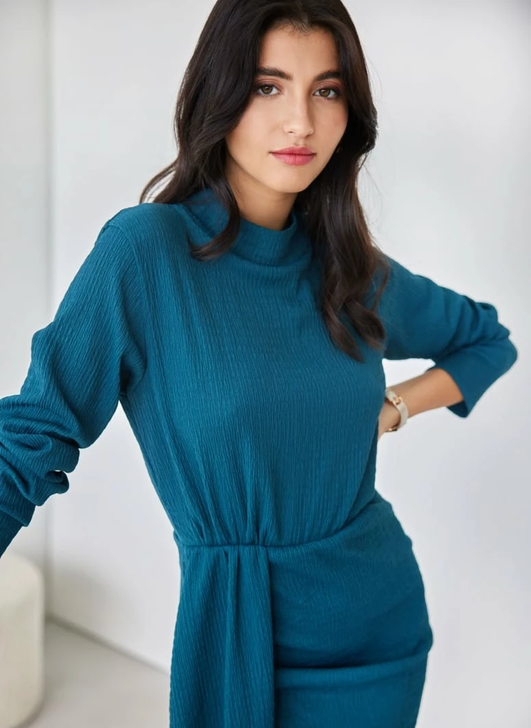 Το φθηνότερο 😍 The Fashion Project Φόρεμα ασύμμετρο γκοφρέ - Petrol 👍 3 Το φθηνότερο 😍 The Fashion Project Φόρεμα ασύμμετρο γκοφρέ - Petrol 👍 - Image 3