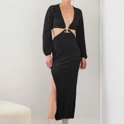 Το φθηνότερο ⌛ The Fashion Project Φόρεμα γκοφρέ με Cut Outs και μέταλλο - Μαύρο 🎉 -Φορέματα Εκπτώσεις forema gkofre me cut outs kai metallo 108400 lcfc