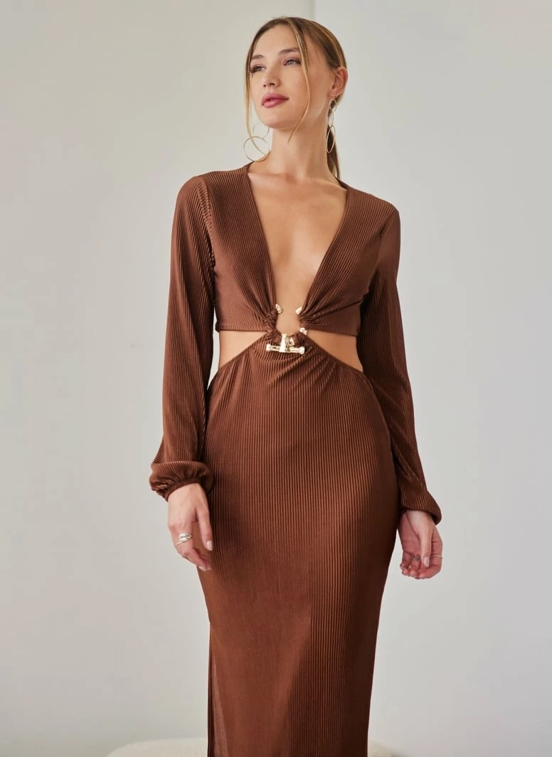 Εξοδος 😍 The Fashion Project Φόρεμα γκοφρέ με Cut Outs και μέταλλο - Καφέ 🤩 9 Εξοδος 😍 The Fashion Project Φόρεμα γκοφρέ με Cut Outs και μέταλλο - Καφέ 🤩 - Image 9