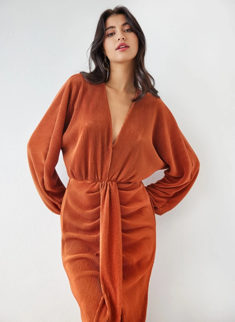 Ολοκαίνουργιο ❤️ The Fashion Project Φόρεμα γκοφρέ με σούρες - Κεραμιδί 🥰 4 Ολοκαίνουργιο ❤️ The Fashion Project Φόρεμα γκοφρέ με σούρες - Κεραμιδί 🥰 - Image 4