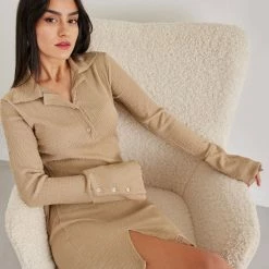 Καλύτερη πώληση 🎉 The Fashion Project Φόρεμα γκοφρέ μίνι με γιακά - Μπεζ 🔔 -Φορέματα Εκπτώσεις forema gkofre mini me giaka 108510 84w4