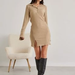 Καλύτερη πώληση 🎉 The Fashion Project Φόρεμα γκοφρέ μίνι με γιακά - Μπεζ 🔔 -Φορέματα Εκπτώσεις forema gkofre mini me giaka 108510 dp5x