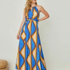 Νέος 🤩 The Fashion Project Εμπριμέ φόρεμα με αλυσίδα - Μπλε ✔️ -Φορέματα Εκπτώσεις forema halter me alusida 105100 nkt2