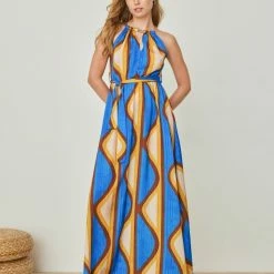 Νέος 🤩 The Fashion Project Εμπριμέ φόρεμα με αλυσίδα - Μπλε ✔️ -Φορέματα Εκπτώσεις forema halter me alusida 105100 wkub