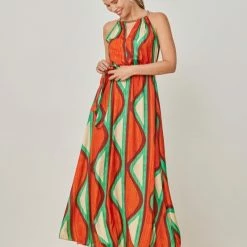 Νέος 😀 The Fashion Project Εμπριμέ φόρεμα με αλυσίδα - Κεραμιδί 🎁 -Φορέματα Εκπτώσεις forema halter me alusida 105102 1t9l