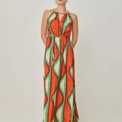 Νέος 😀 The Fashion Project Εμπριμέ φόρεμα με αλυσίδα - Κεραμιδί 🎁 -Φορέματα Εκπτώσεις forema halter me alusida 105102 iskg