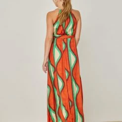 Νέος 😀 The Fashion Project Εμπριμέ φόρεμα με αλυσίδα - Κεραμιδί 🎁 -Φορέματα Εκπτώσεις forema halter me alusida 105102 k7ao