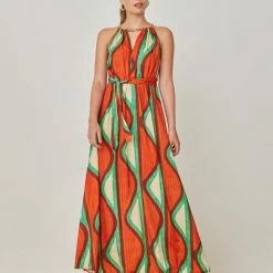 Νέος 😀 The Fashion Project Εμπριμέ φόρεμα με αλυσίδα - Κεραμιδί 🎁