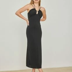 Ολοκαίνουργιο 🛒 The Fashion Project Φόρεμα Halter με ανοιχτή πλάτη - Μαύρο 🧨 -Φορέματα Εκπτώσεις forema halter me anoixti plati 104995 l3aj