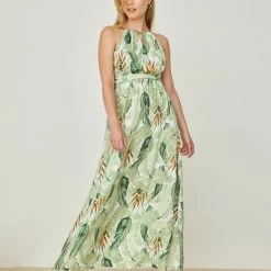 Προώθηση 🔥 The Fashion Project Εμπριμέ φόρεμα σατέν με αλυσίδα - Λαχανί 🥰 -Φορέματα Εκπτώσεις forema halter saten me alusida 105109 ikzl