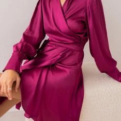 Ολοκαίνουργιο 🧨 The Fashion Project Φόρεμα κιμονό σατέν με γιακά - Magenta ⭐