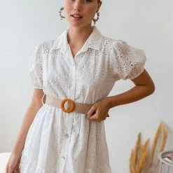 Προϋπολογισμός ✨ The Fashion Project Φόρεμα κιπούρ με κουμπιά - Λευκό 🛒