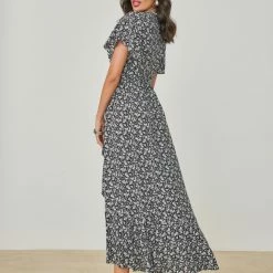 Καλύτερη πώληση ✨ The Fashion Project Φλοράλ φόρεμα κρουαζέ - Μαύρο 😀 -Φορέματα Εκπτώσεις forema krouaze me louloudia 102427 bk2g