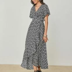 Καλύτερη πώληση ✨ The Fashion Project Φλοράλ φόρεμα κρουαζέ - Μαύρο 😀 -Φορέματα Εκπτώσεις forema krouaze me louloudia 102427 kybk