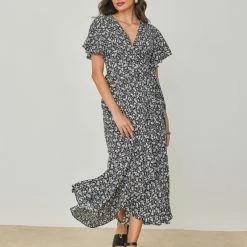 Καλύτερη πώληση ✨ The Fashion Project Φλοράλ φόρεμα κρουαζέ - Μαύρο 😀