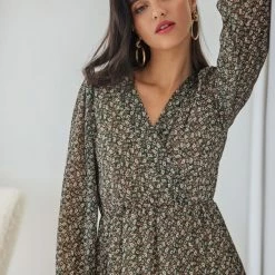 Κουπόνι 🔔 The Fashion Project Φλοράλ φόρεμα κρουαζέ - Χακί 🔔