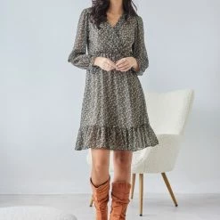 Κουπόνι 🔔 The Fashion Project Φλοράλ φόρεμα κρουαζέ - Χακί 🔔 -Φορέματα Εκπτώσεις forema krouaze me mikra louloudia 108429 lbbf