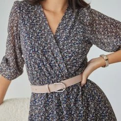 Προώθηση ❤️ The Fashion Project Φλοράλ φόρεμα κρουαζέ - Μπλε σκούρο 🎁 -Φορέματα Εκπτώσεις forema krouaze me mikra louloudia 108430 zm8p