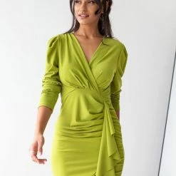 Αγορά 🥰 The Fashion Project Φόρεμα κρουαζέ με σούρες - Λαχανί 🌟