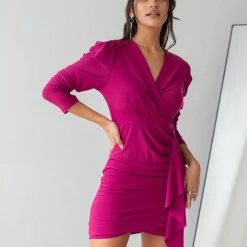 Κουπόνι 🎉 The Fashion Project Φόρεμα κρουαζέ με σούρες - Magenta ✨ -Φορέματα Εκπτώσεις forema krouaze me soures 106306 pknj