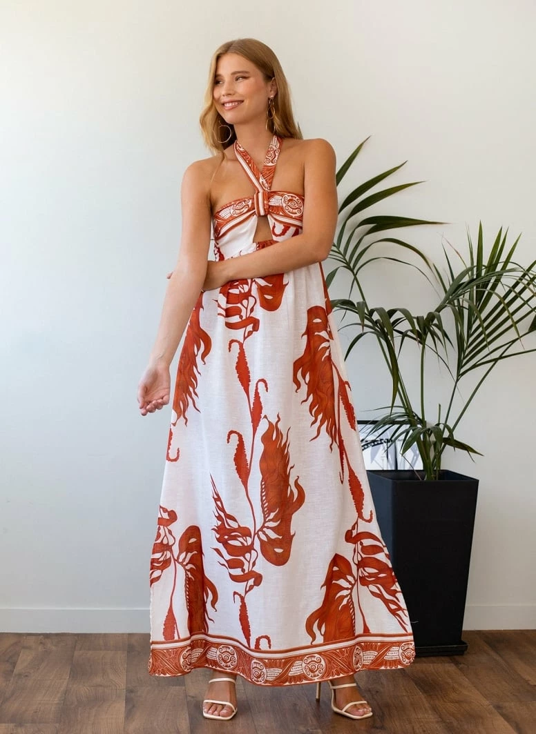 Πολύ καλή προσφορά 🧨 The Fashion Project Εμπριμέ φόρεμα με δέσιμο στο λαιμό - Κεραμιδί ✔️ 2 Πολύ καλή προσφορά 🧨 The Fashion Project Εμπριμέ φόρεμα με δέσιμο στο λαιμό - Κεραμιδί ✔️ - Image 2